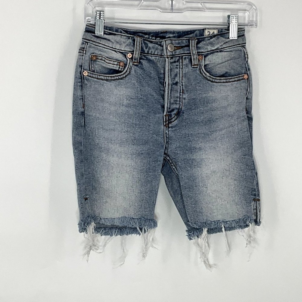 We The Free Shorts Women 24 Blue Bermudas Pockets Cut Off Mid Rise Denim